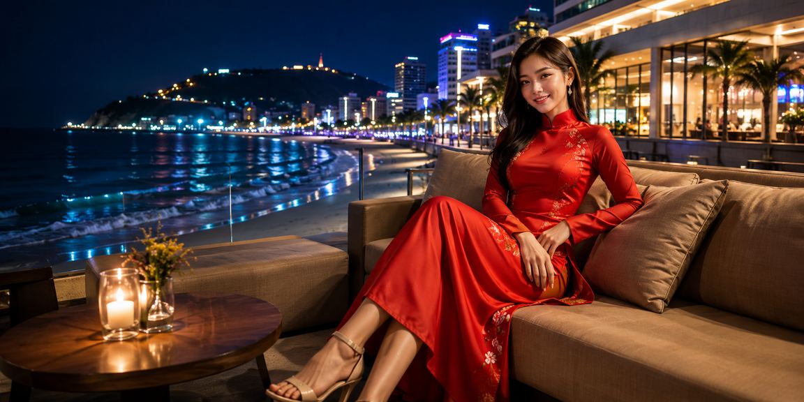 Không khí trải nghiệm xổ số và giải trí tại Vũng Tàu với trang phục truyền thống Việt Nam
